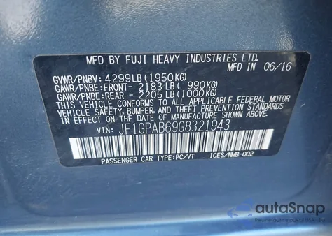 2016 Subaru Impreza 2.0I Premium z USA, uszkodzony, nr VIN JF1GPAB69G8321943